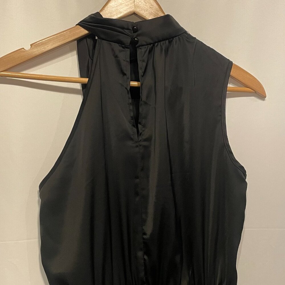Share Women SM Pretty Garden Asymmetrical Mock Collar Black Cocktail Tea Length - Picture 7 of 11